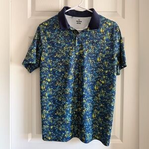 Under Armour Boys Navy Performance Polo with Blue and Yellow Accents XL